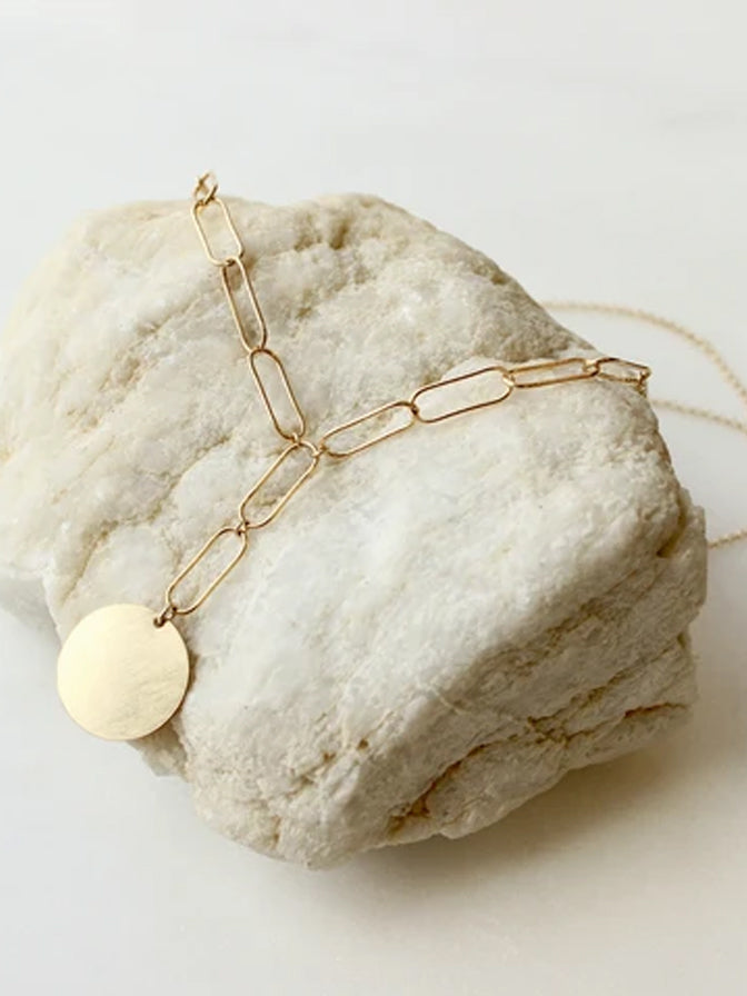 Hello Adorn Paperclip Coin Lariat