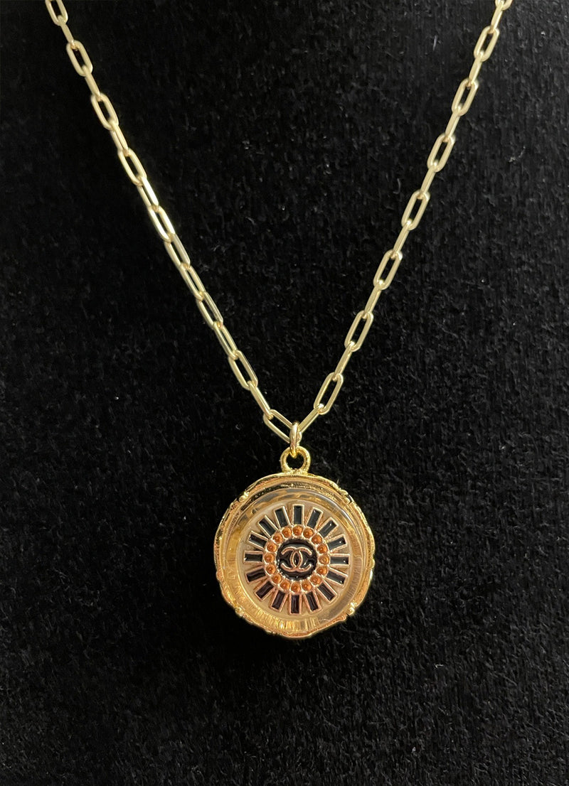 Julie Kreamer Vintage Button Necklace - Gold/Black & Clear