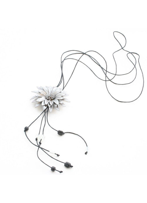 Suzie Blue Leather Flower Necklace