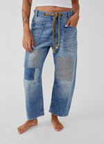 Free People Moxie Low Slung Pull On Barrel Jeans