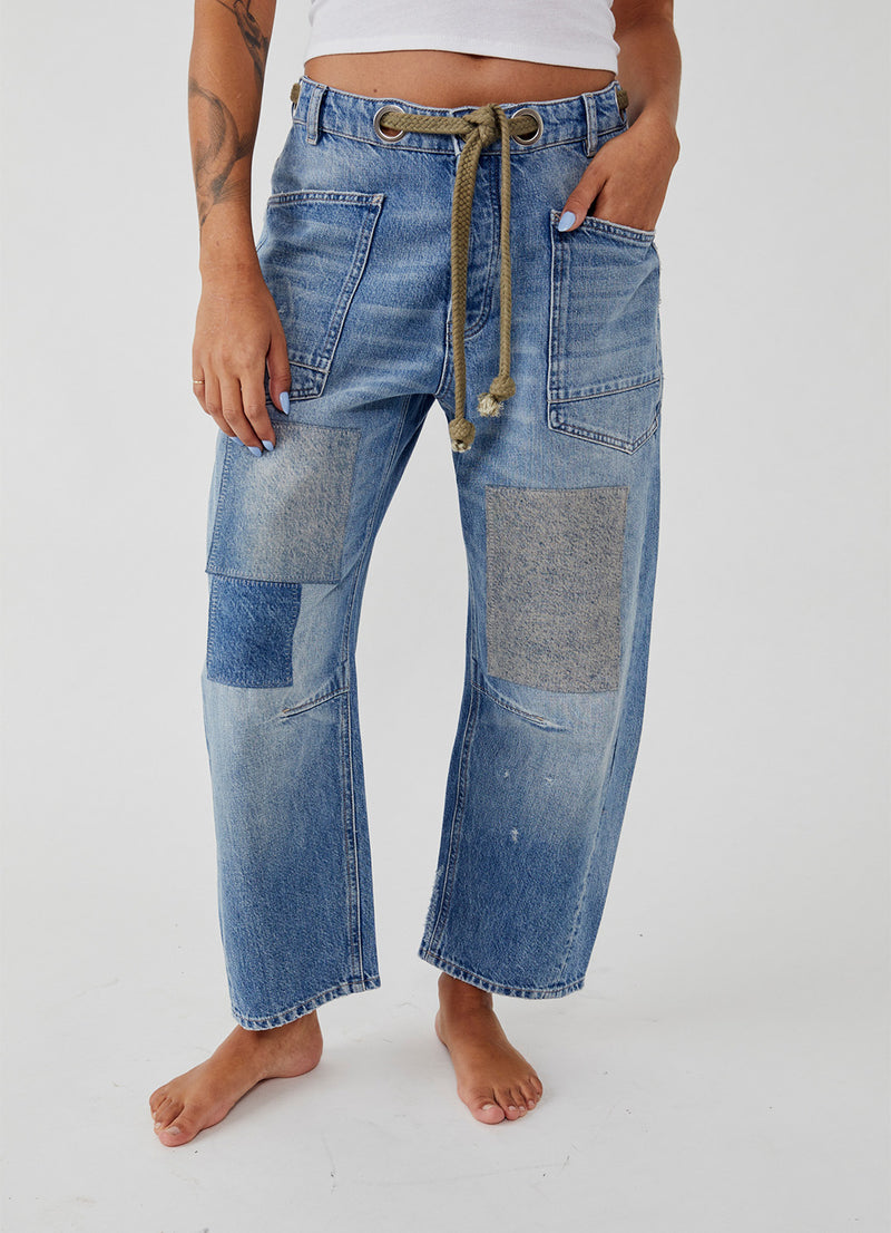 Free People Moxie Low Slung Pull On Barrel Jeans
