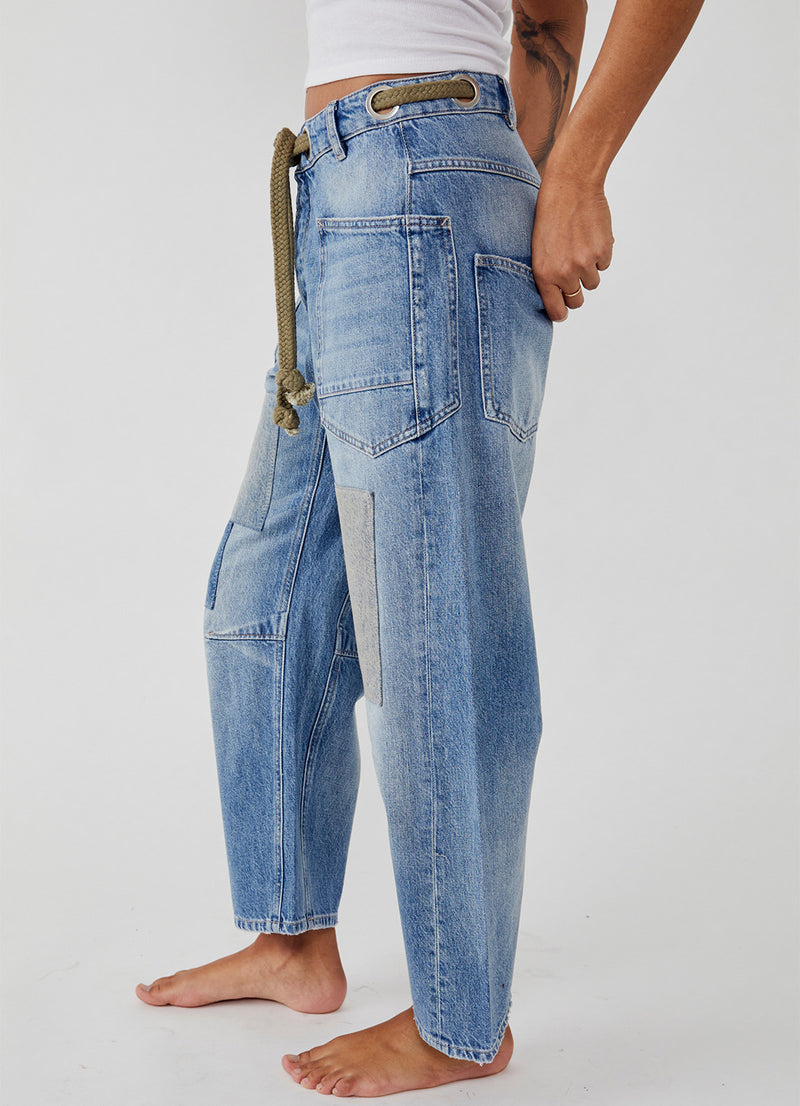 Free People Moxie Low Slung Pull On Barrel Jeans