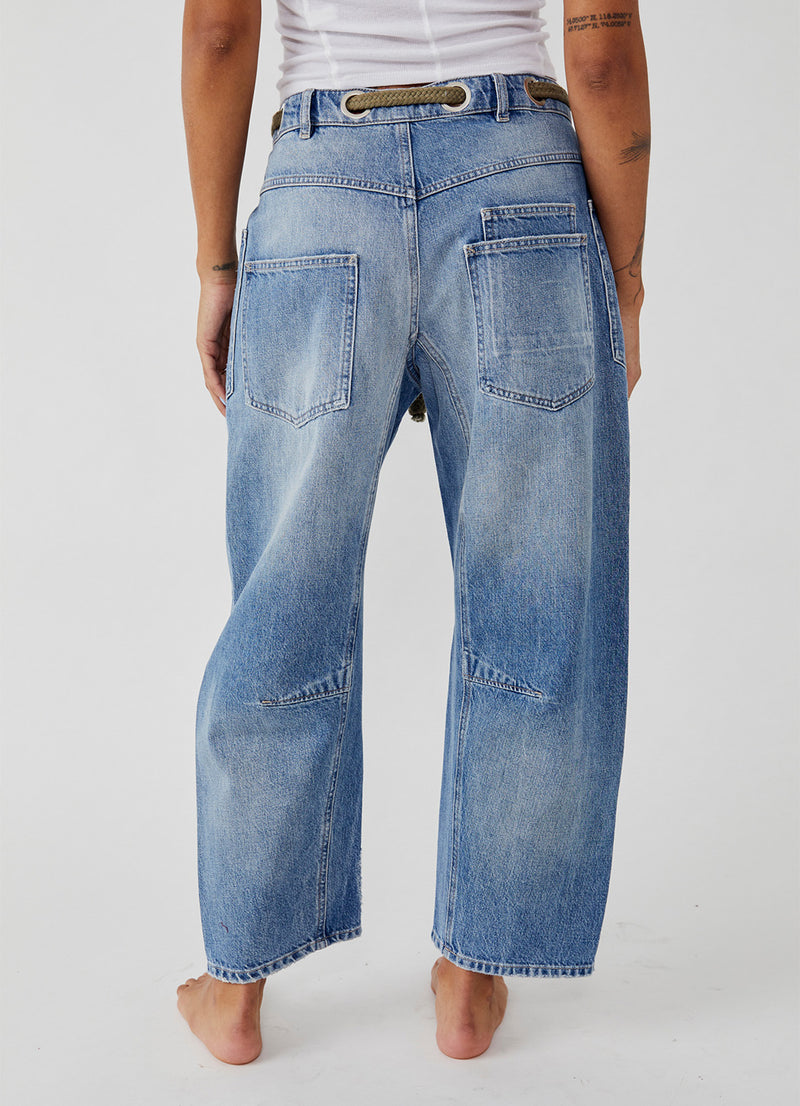Free People Moxie Low Slung Pull On Barrel Jeans
