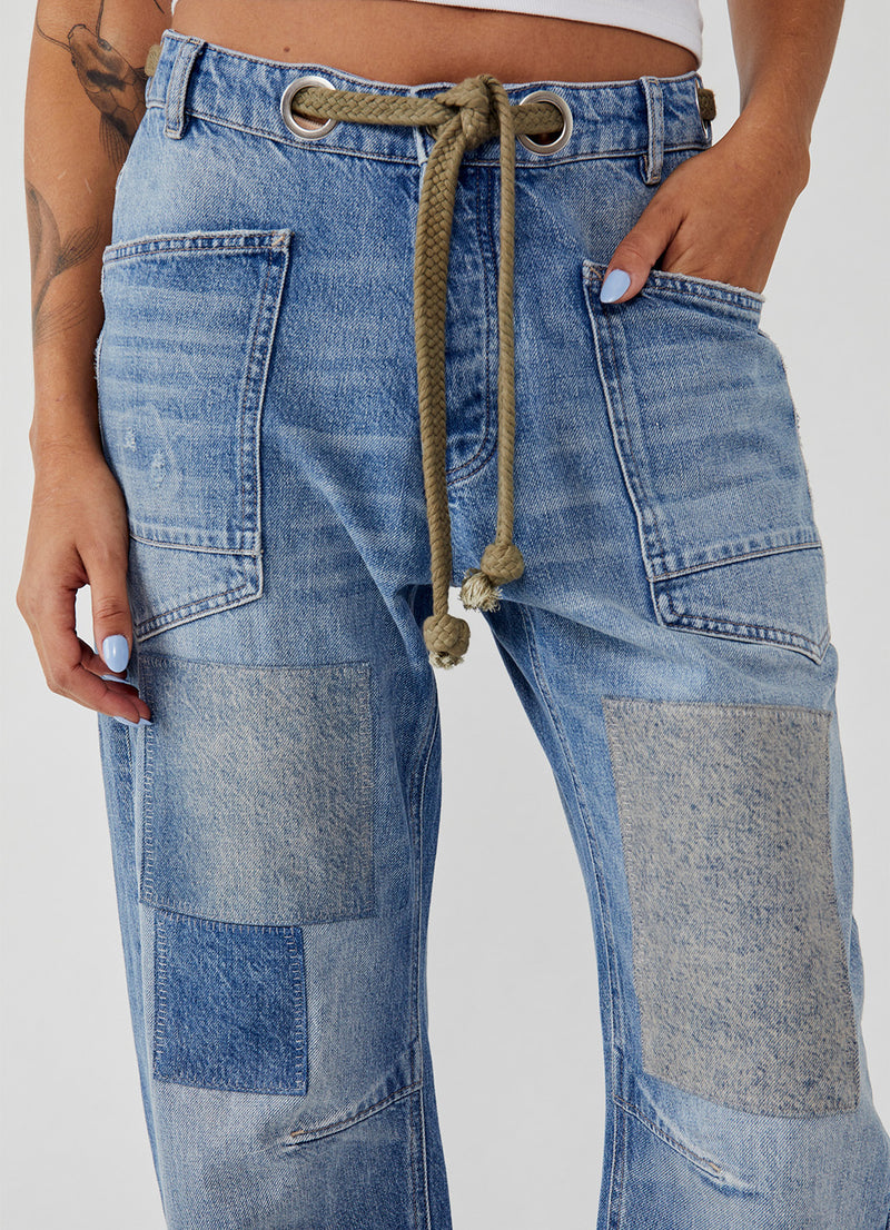 Free People Moxie Low Slung Pull On Barrel Jeans