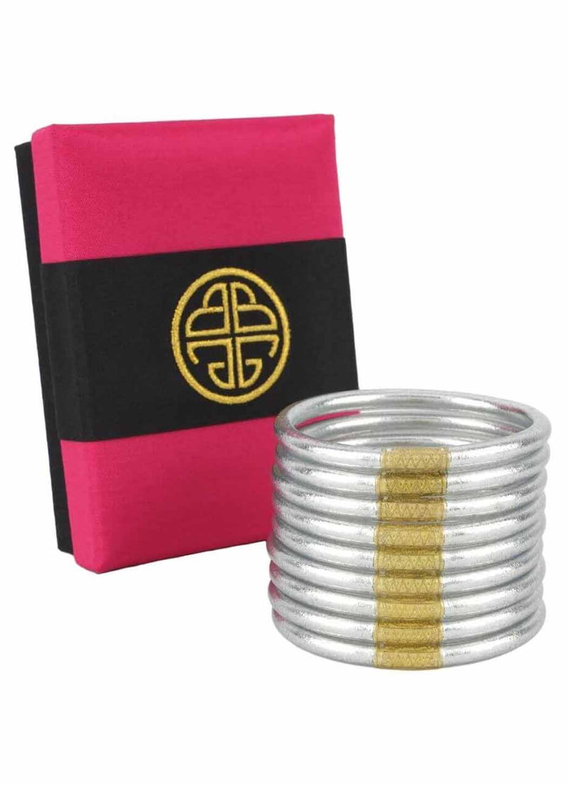 BuDhagirl Silver All Weather Bangles - Set of 9