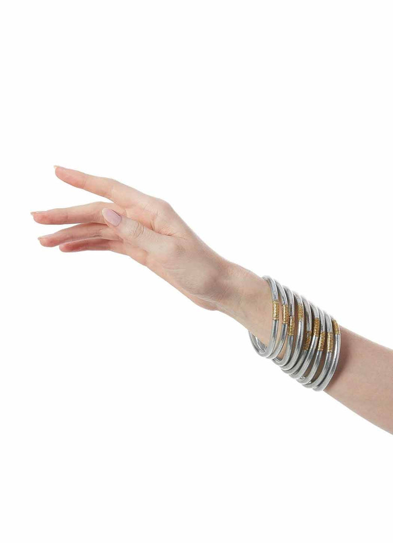 BuDhagirl Silver All Weather Bangles - Set of 9
