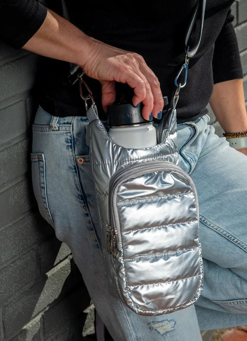 WanderFull Silver Metallic HydroBag with Interchangeable Striped Strap
