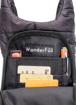 WanderFull Black Matte Crossbody HydroBag with Black & White Houndstooth Strap