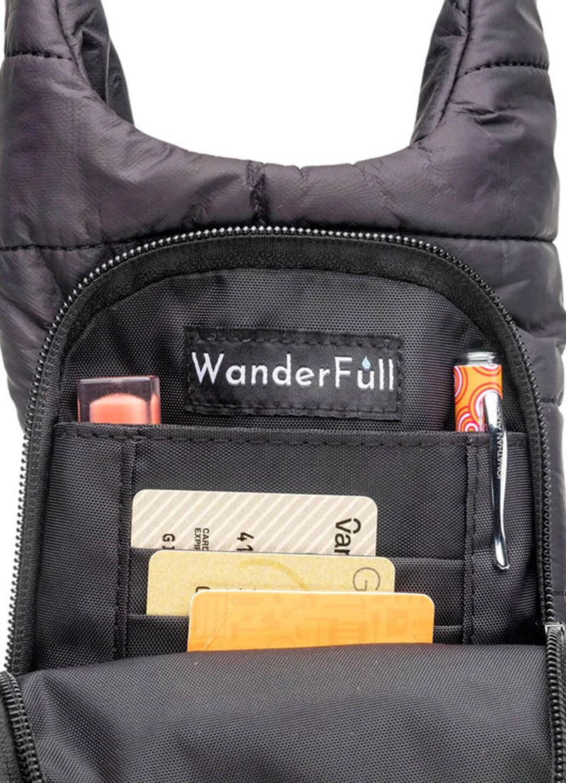 WanderFull Black Matte Crossbody HydroBag with Black & White Houndstooth Strap